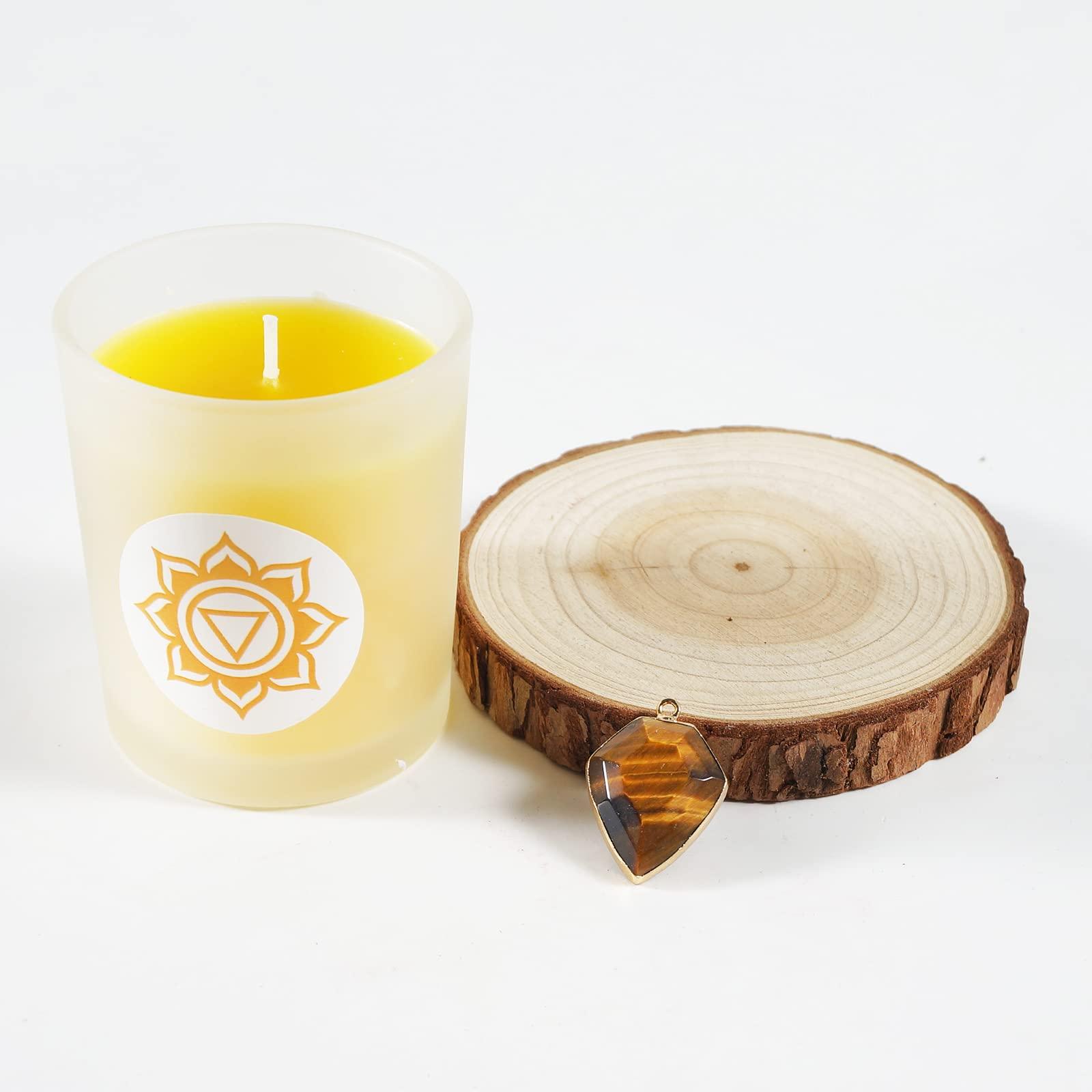 Soulnioi Lemon Yellow Scented Candles Set of Fragrance Soy Wax,Tiger Eye Crystal Diamond Shape Crystal Pendant of Stress Relief Relaxation for Gift - Lemon/100g 3