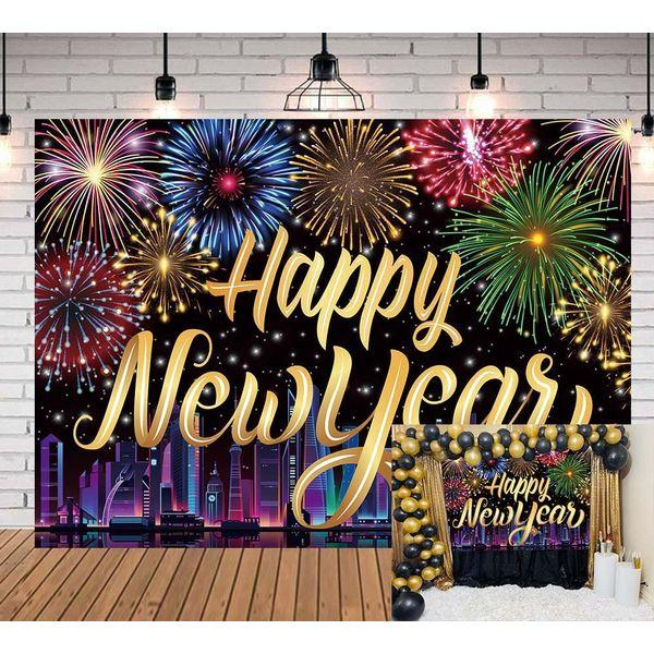 Happy New Year Backdrop New Year Party Photography Background Firework New Years Decoration Banner 2023 Fmily New Years Eve Party Supplies (8x6FT) 0