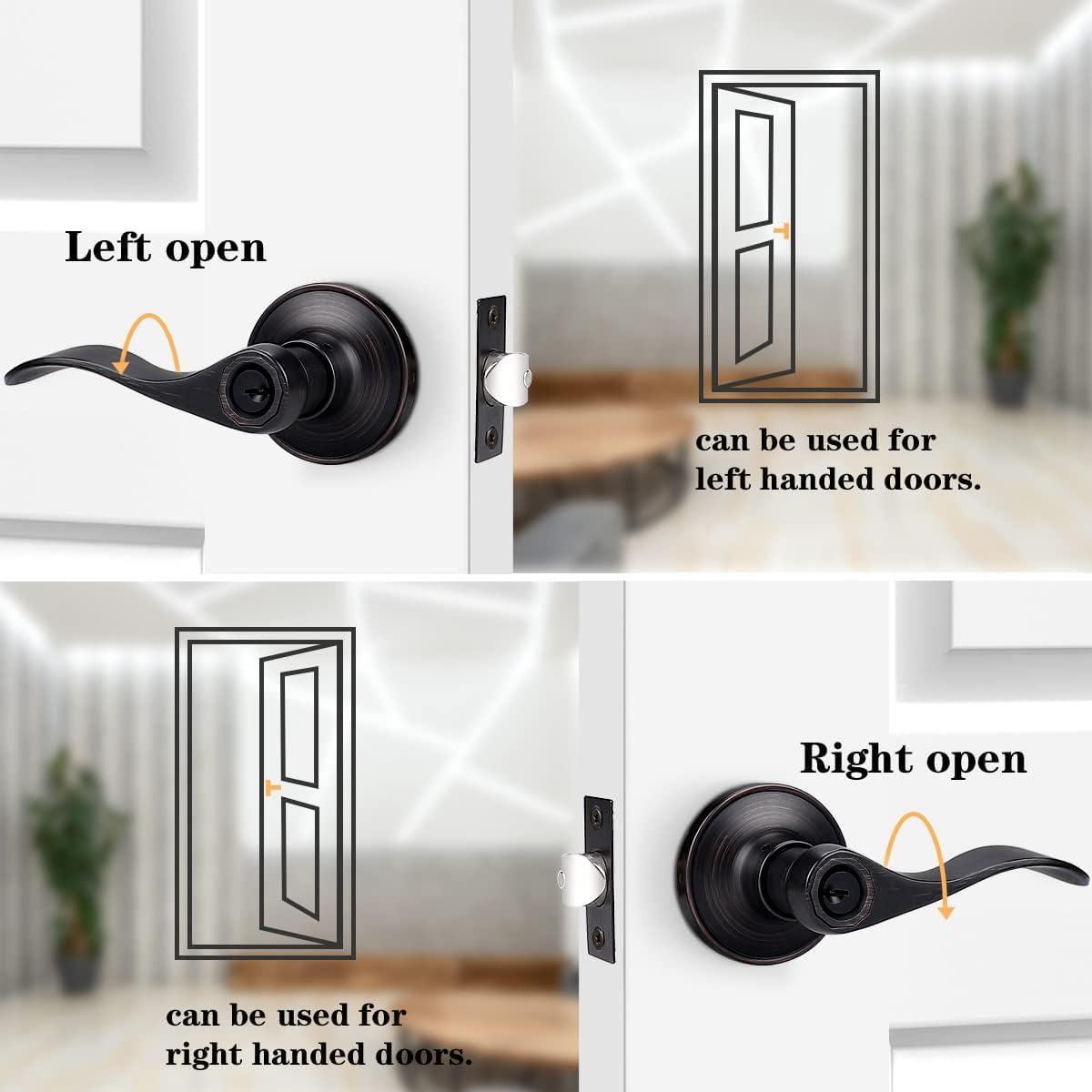 Probrico Keyed Entry Door Locks, Black Door Handles for Exterior Door and Front Door (Keyed Alike),Wave Style Entrance Door Handles, 5 Pack 1