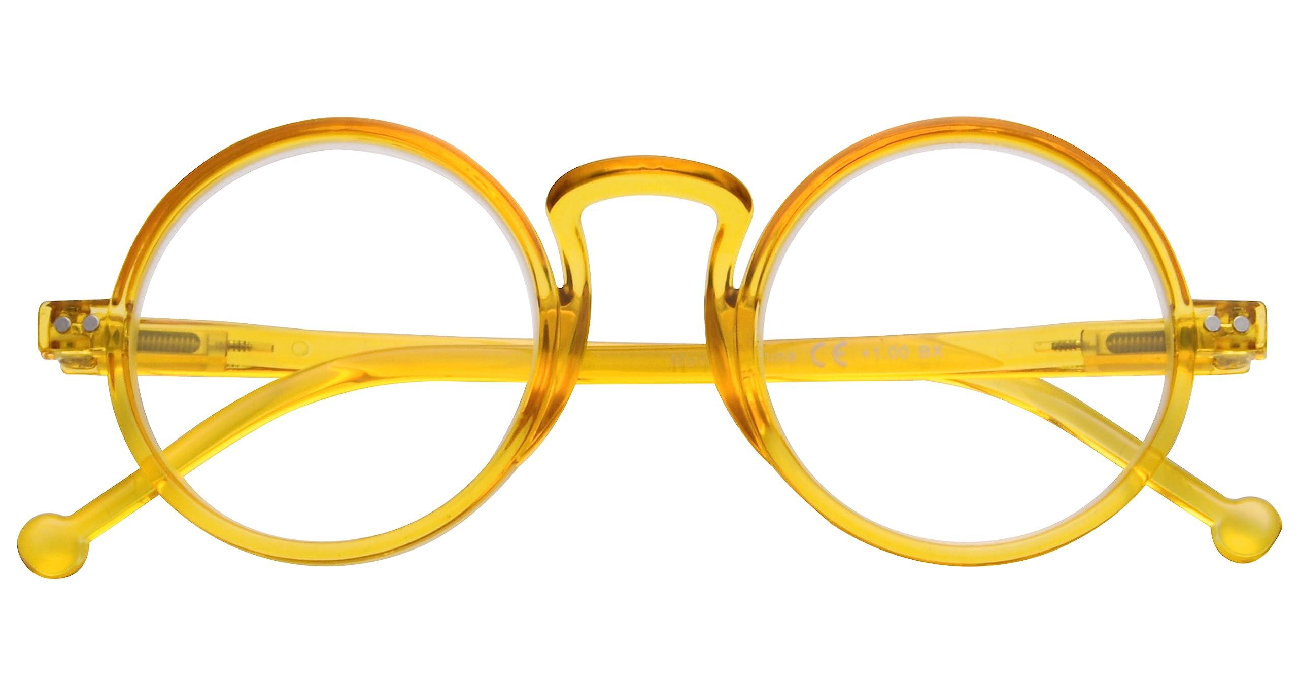 Eyekepper Round Reading Glasses for Women Men Retro Readers - Yellow +1.75 0