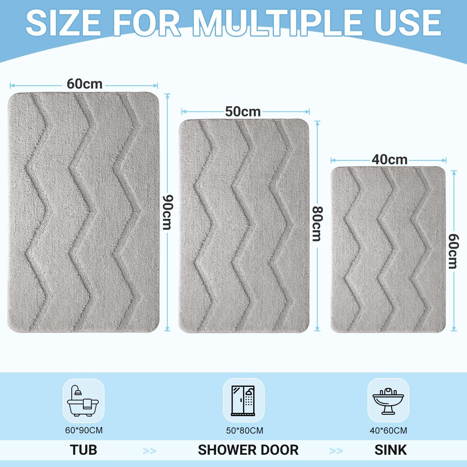 TOUPGIVME Bath Mats For Bathroom,60 x 90 cm Extra Soft Absorbent Bathroom Mat, Machine Washable Quick Dry Bathmat, Non Slip Fluffy Bathroom Rug,Light Grey 1