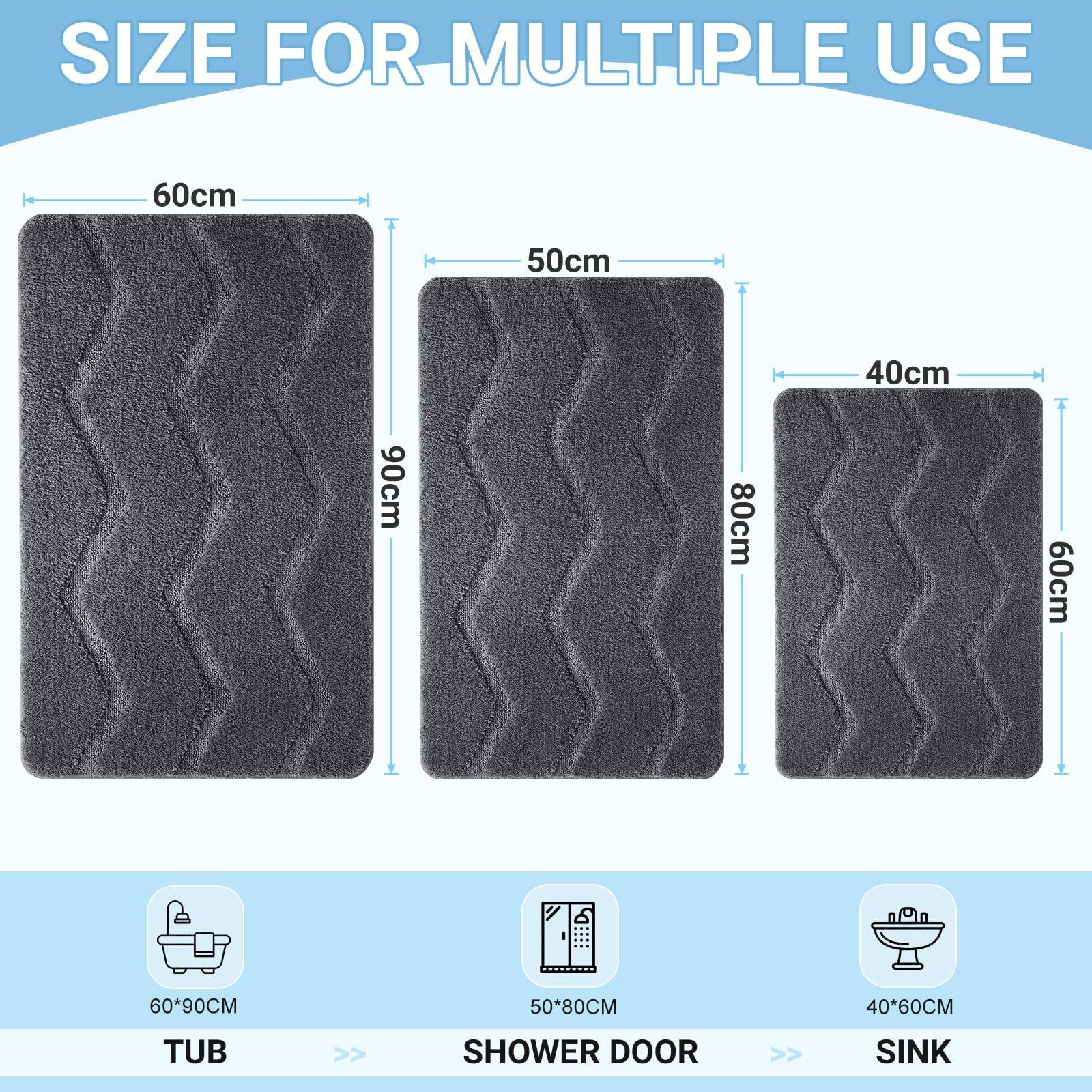 TOUPGIVME Bath Mats For Bathroom,40 x 60 cm Extra Soft Absorbent Bathroom Mat, Machine Washable Quick Dry Bathmat, Non Slip Fluffy Bathroom Rug,Dark Grey 1