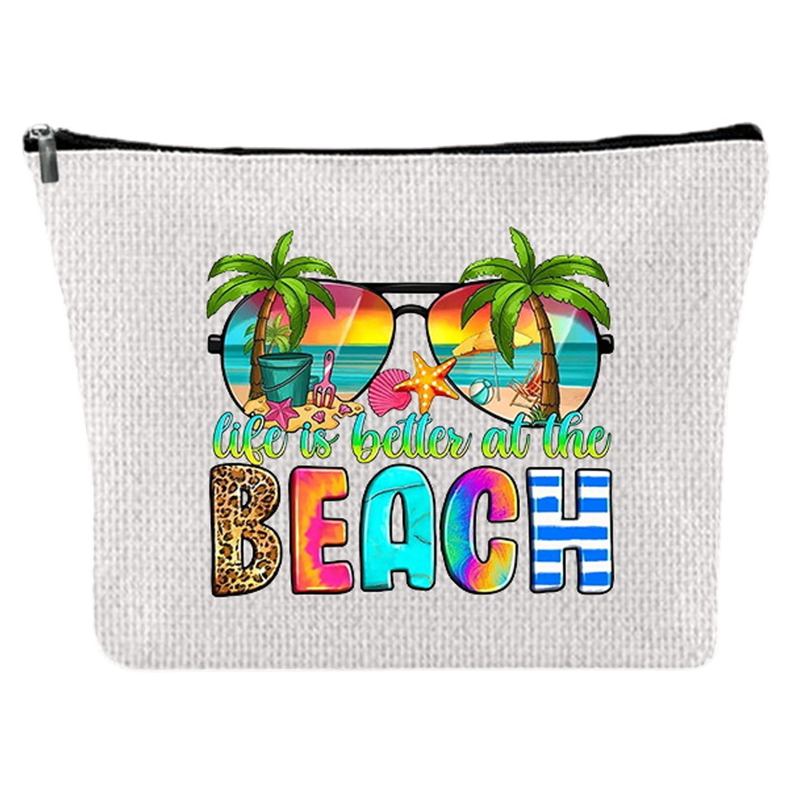 Cosmetic Bags, Makeup Bag Small for Toiletries Travel Cosmetic Bag Cotton and Linen Material, Summer Holiday Beach Seaside Cosmetic Bag Portable Versatile Zipper Cosmetic Bags for Girls Women (B)