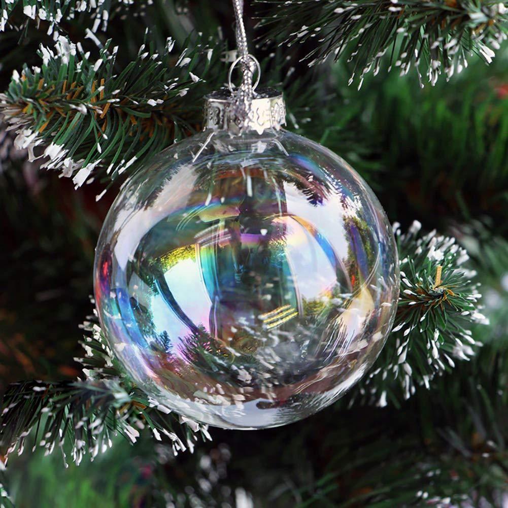 Warmiehomy 5PCS Iridescent Glass Bauble Christmas Baubles 8cm Clear Baubles for DIY Decorations 0