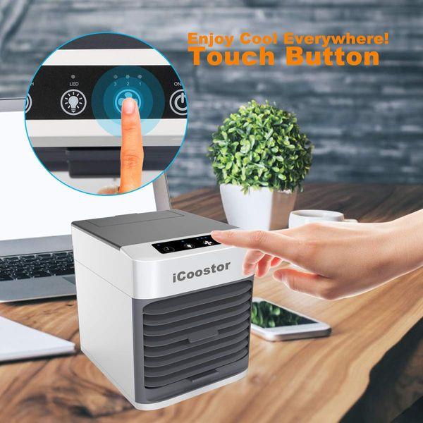 iCoostor Personal Space Air Cooler | Portable Evaporative Air Cooler | Humidifier with Touch Button & Remote Control & 3 Speed Levels &7 LED Light & Waterless Protect & Timer for Every Situation 2
