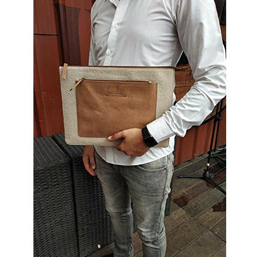 Zipper 13-13.3 inch Leather & Felt Laptop Sleeve | case | Cover with Front Pocket | Compartment Compatible with Apple MacBook Air | pro Handmade for Men Women - Black & Tan (Beige and TAN) 3