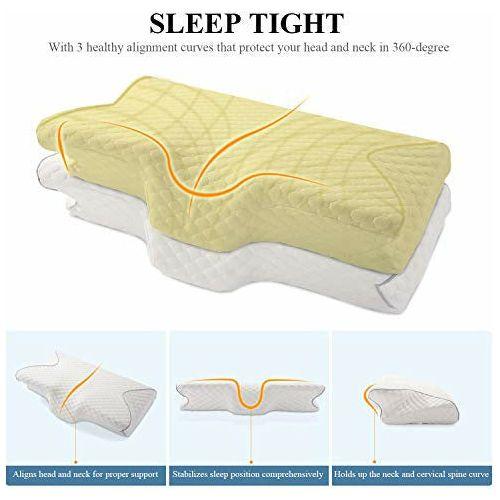 MARNUR Cervical Memory Foam Pillow Contoured Orthopedic Pillow Ergonomic Pillows for Neck Shoulder Back Support with 2 pcs Memory Foam to Adjust Hardness for Side/Back Stomach Sleepers 3
