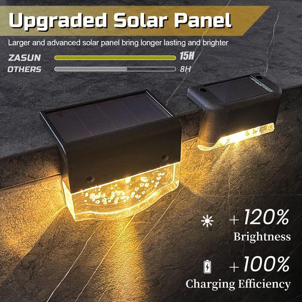 ZASUN Solar Lights Outdoor Garden, 6 Pack Pathway Lighting, Upgraded Solar Fence Lights Waterproof Decoration, Two Modes Solar Lights for Fence, Wall, Yard, Decking, Step(Warm White/Golden) 1