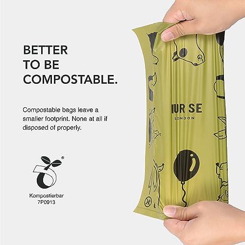 Dog Poop Bags 100% Compostable by FUR SE | 135 bags, 9 rolls of 15 | Scented with Lemongrass Oil, XL and Strong, Artist's Illustrations, Water Proof, Dog Waste Bags, Dispenser Compatible 4