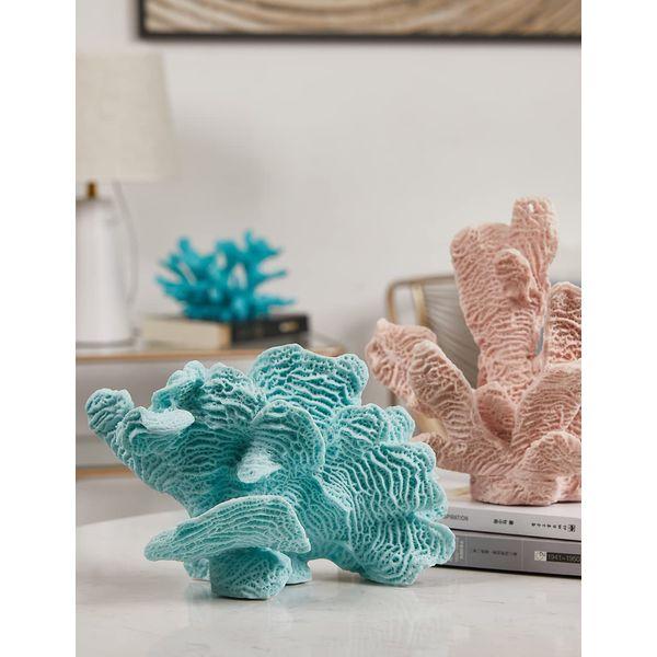 HAUCOZE Ocean Decor Artificial Coral Statue Modern Sculpture Home Gifts Table Centerpiece Crafts Polyresin Arts Blue 25cm 4