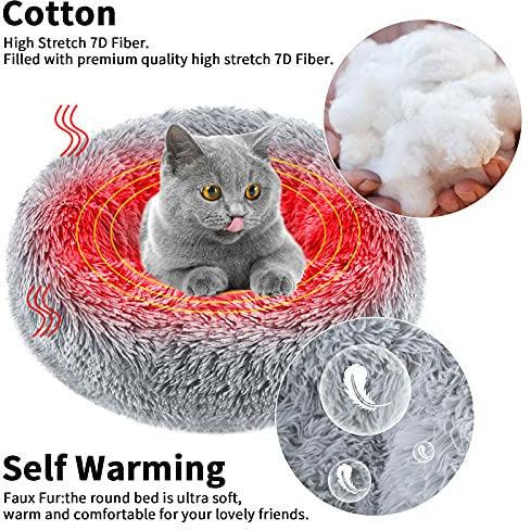 CMQC Donut Cuddler Cat Dog Bed, Comfortable Round Plush Cat Bed Washable Self-Warming Pet Bolster Bed, Luxury Cat Cushion Bed Calming Dog Beds for Kitten Cat Puppy Dog(70X70CM, Deep Grey) 3