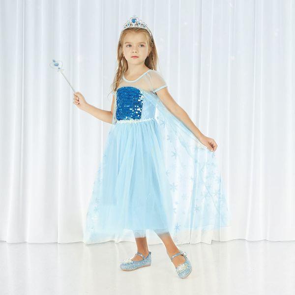 Foierp Elsa Dress for kids Princess Costume with Accessories Set Fancy Dress Up clothes for Girls Frozen Dress for Halloween Cosplay Party 3