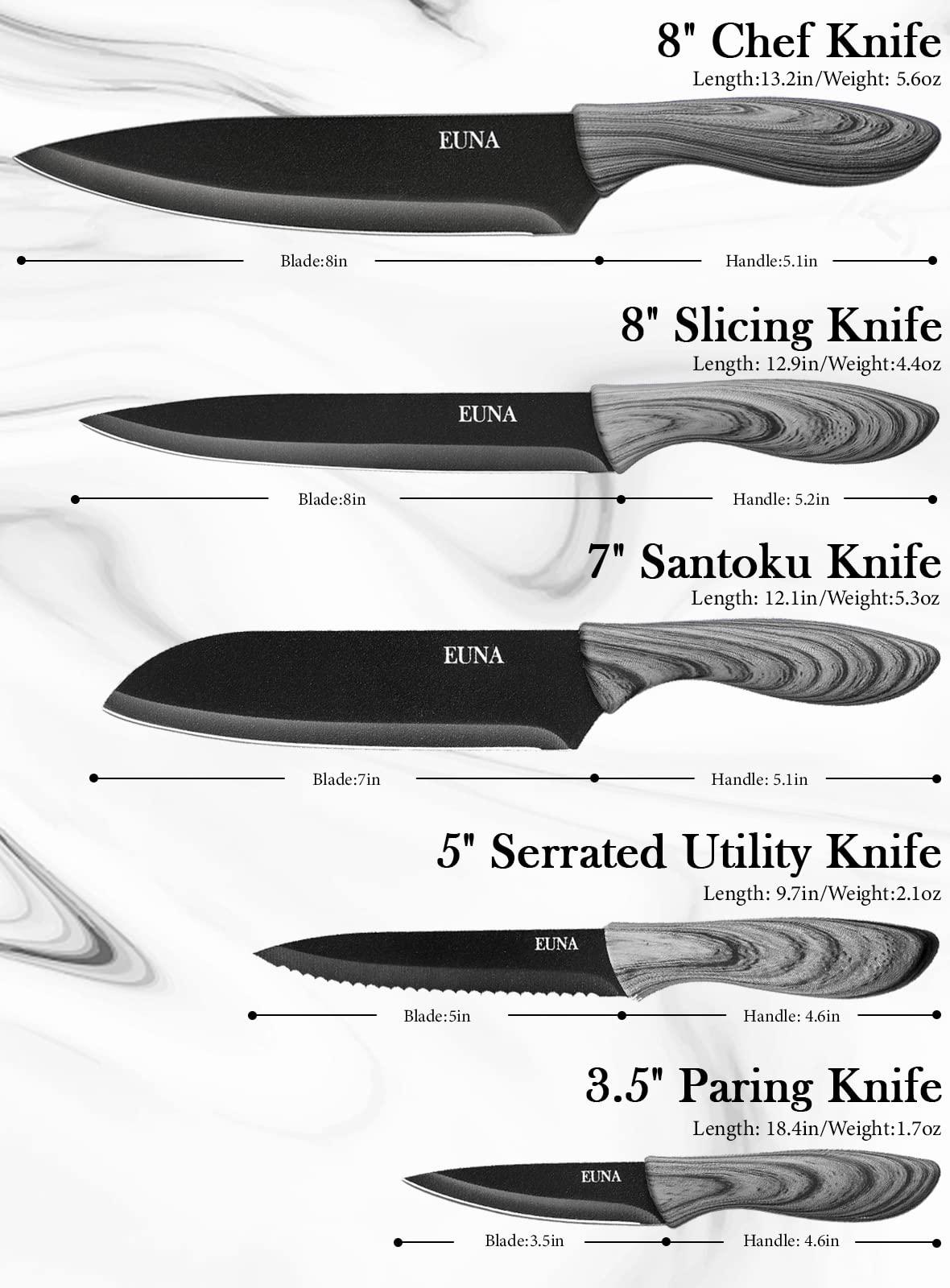 EUNA 5 Pieces Kitchen Knives with Gift Box Stainless Steel Blades Kitchen Knife Sets for Professional Chefs Cutlery Set Sharp Knife Set for Multipurpose Cooking Space Silver 1