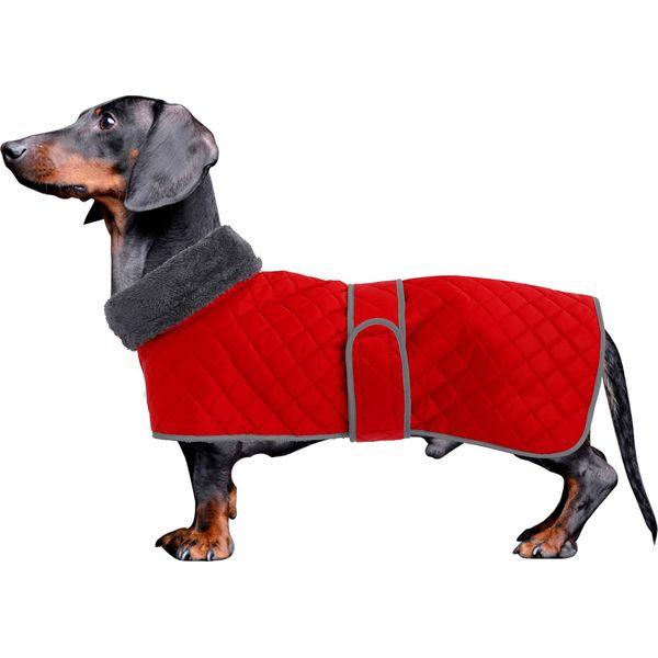 Dachshund dog coats sausage jacket perfect for dachshunds, corgi, weiner, dog winter coat with padded fleece lining and high collar, dog snowsuit with adjustable bands - Navy - XLarge