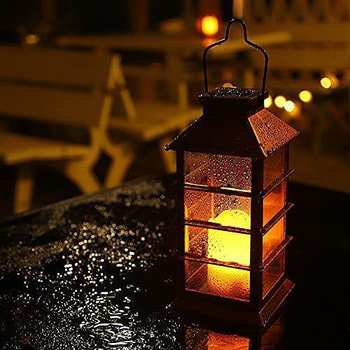 2 Pack Solar Lantern, Ulmisfee Outdoor Garden Hanging Lantern-Waterproof LED Decorative Plastic Flickering Flameless Candle Mission Lights for Christmas, Table, Outdoor, Party (Black) 1