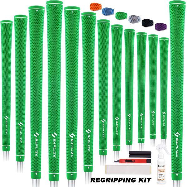 SAPLIZE Golf Grips, 13 Set with Complete Regripping kit, Standard Size, Rubber Golf Club Grip, Green 0