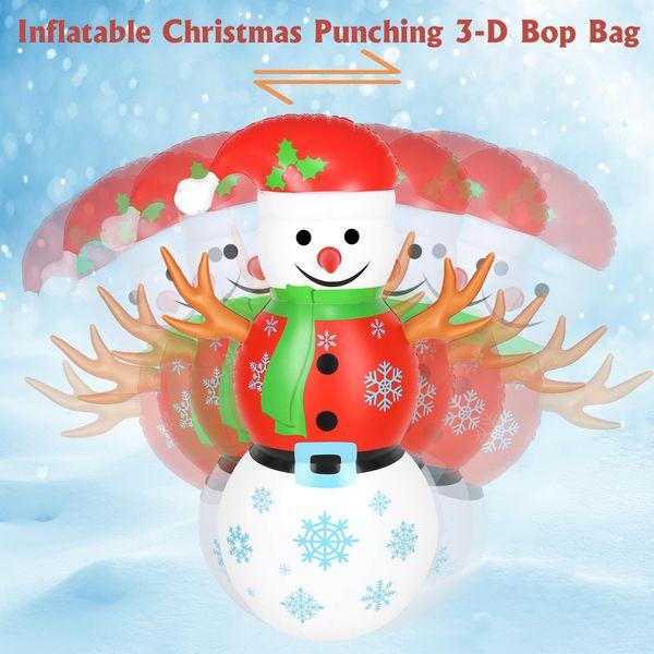 Fuyamp Boxing Punching Bag, Christmas Snowman Inflatable Punching Bag with 6 Throwing Rings, Free Standing Bounce Back Roly-Poly Toy, Christmas Party Toys for Kids Adults 4