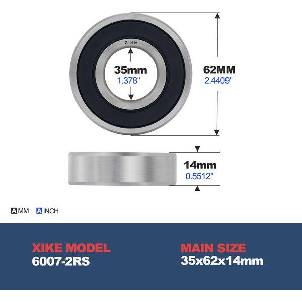 XIKE 10 pcs 6007-2RS Ball Bearings 35x62x14mm, Bearing Steel and Double Rubber Seals, Pre-Lubricated, 6007RS Deep Groove Ball Bearing with Shields 1