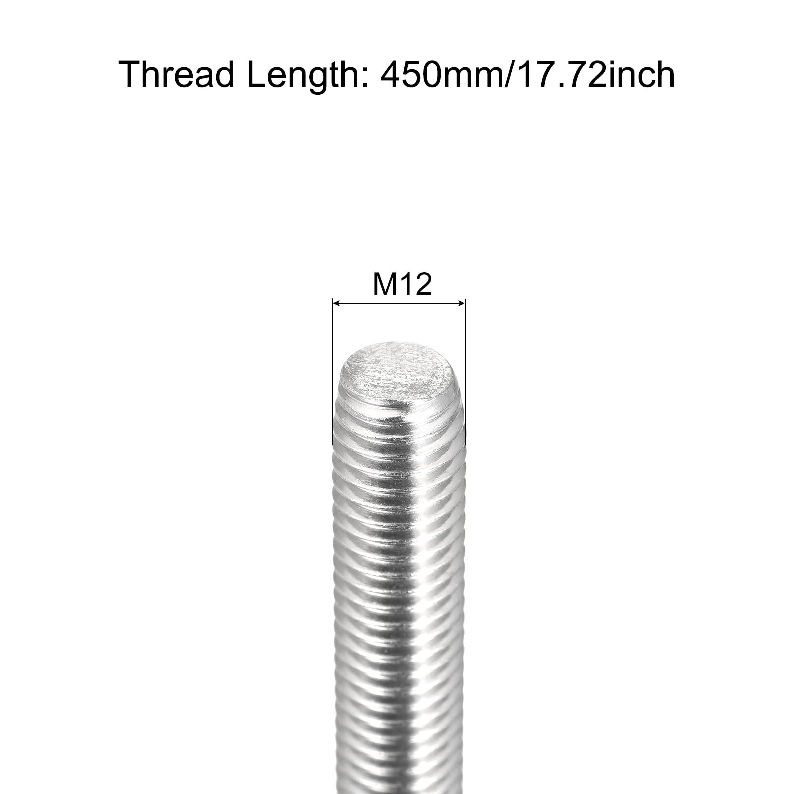 sourcing map Fully Threaded Rod M12 x 450mm 1.75mm Thread Pitch 304 Stainless Steel Right Hand Threaded Rods Bar Studs 2 Pack 1