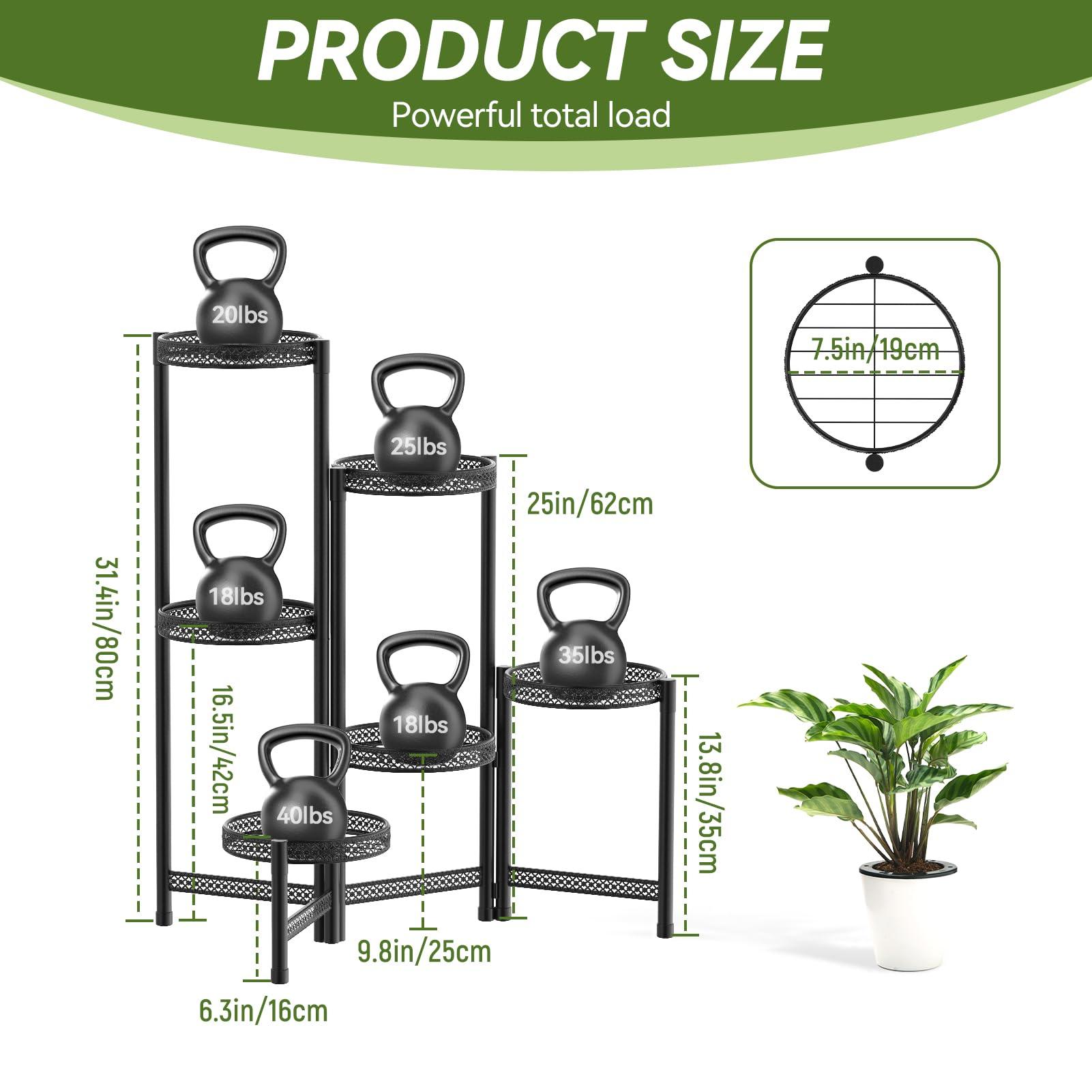 Msoesticc.dl 6 Tier Metal Plant Stand Tall Indoor Outdoor, Foldable Corner Plant Shelf for Multiple Plants, Tiered Flower Pot Stand Display Rack for Corner Balcony Garden Patio Living Room(Black) 1