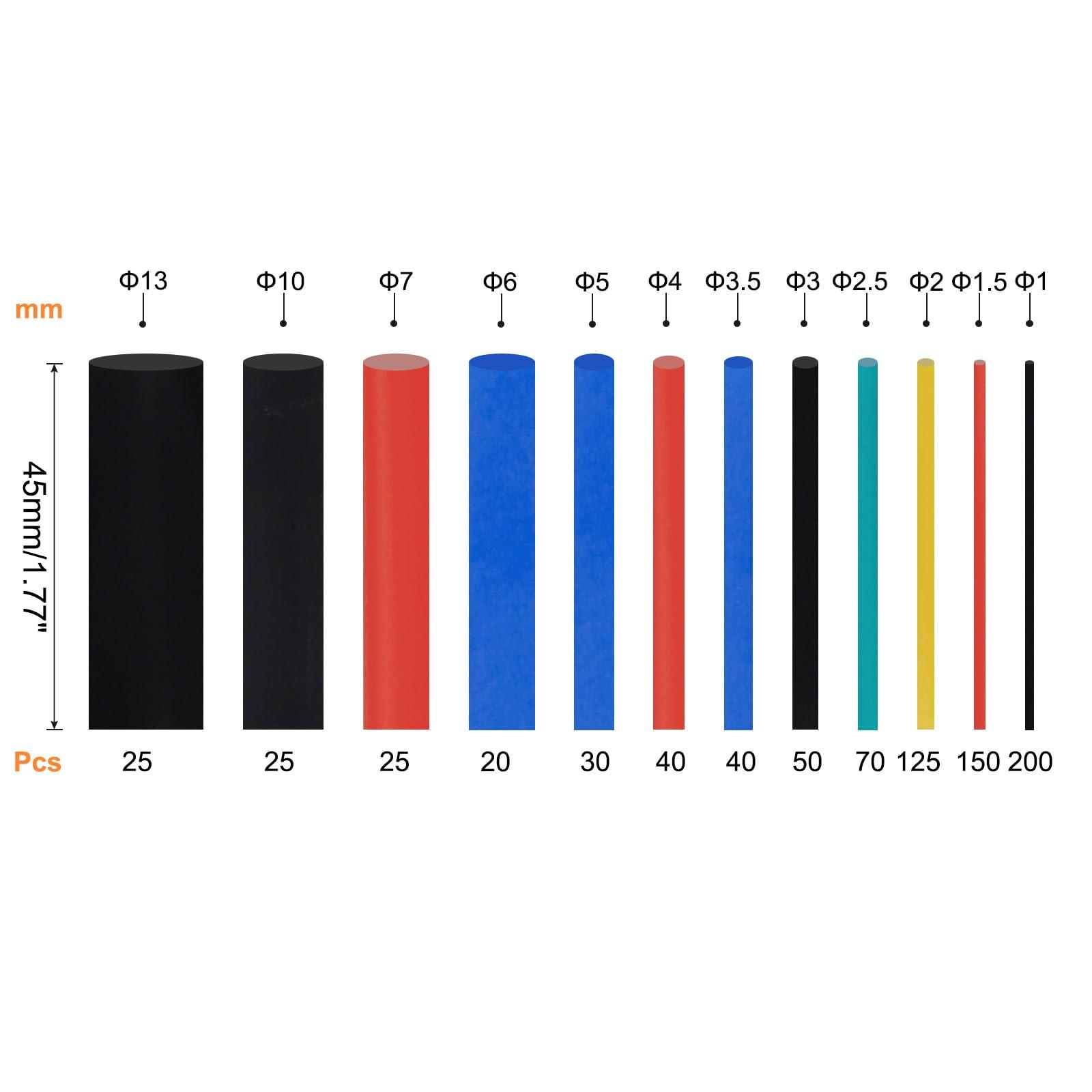 sourcing map 800pcs Heat Shrink Tubing Kit 2:1 Heat Shrink Tube 1mm/1.5mm/2mm/2.5mm/3mm/3.5mm/4mm/5mm/6mm/7mm/10mm/13mm for Electrical Cable Wire Wrap Sleeving 1