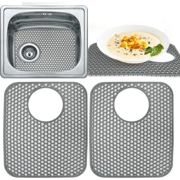 2PCS Silicone Sink Mat, Folding Non-slip Sink Protector, Sink Grid Mats for Bottom of Kitchen Bathroom Farmhouse Sink (Rear Hole)
