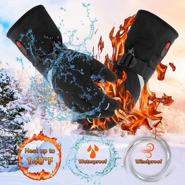 Heated Gloves for Men Women - Rechargeable Heated Gloves 7.4V 3000mAh Battery Powered Waterproof Electric Heating Gloves for Cold Winter Arthritis Hands Skiing Hunting (L-20.5CM- Male) 3