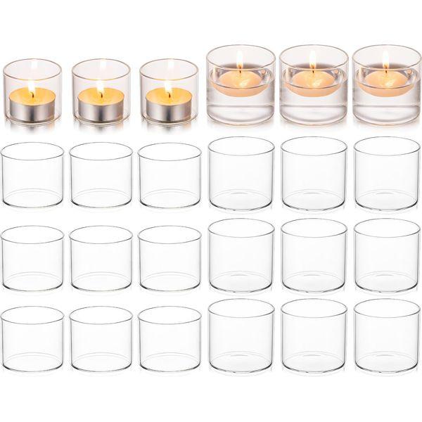 Hewory Tea Light Candle Holders, 24 pcs Glass Tealight Holders, Clear Tea Light Holders for Wedding Table Decoration Centrepiece Birthday Party Dining Room Living Room Home Decor