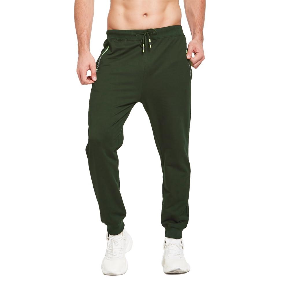 ZOXOZ Mens Joggers Tracksuit Bottoms Men with Zipped Pockets Cotton Elasticated Waist Slim Fit Sweatpants Green S 0