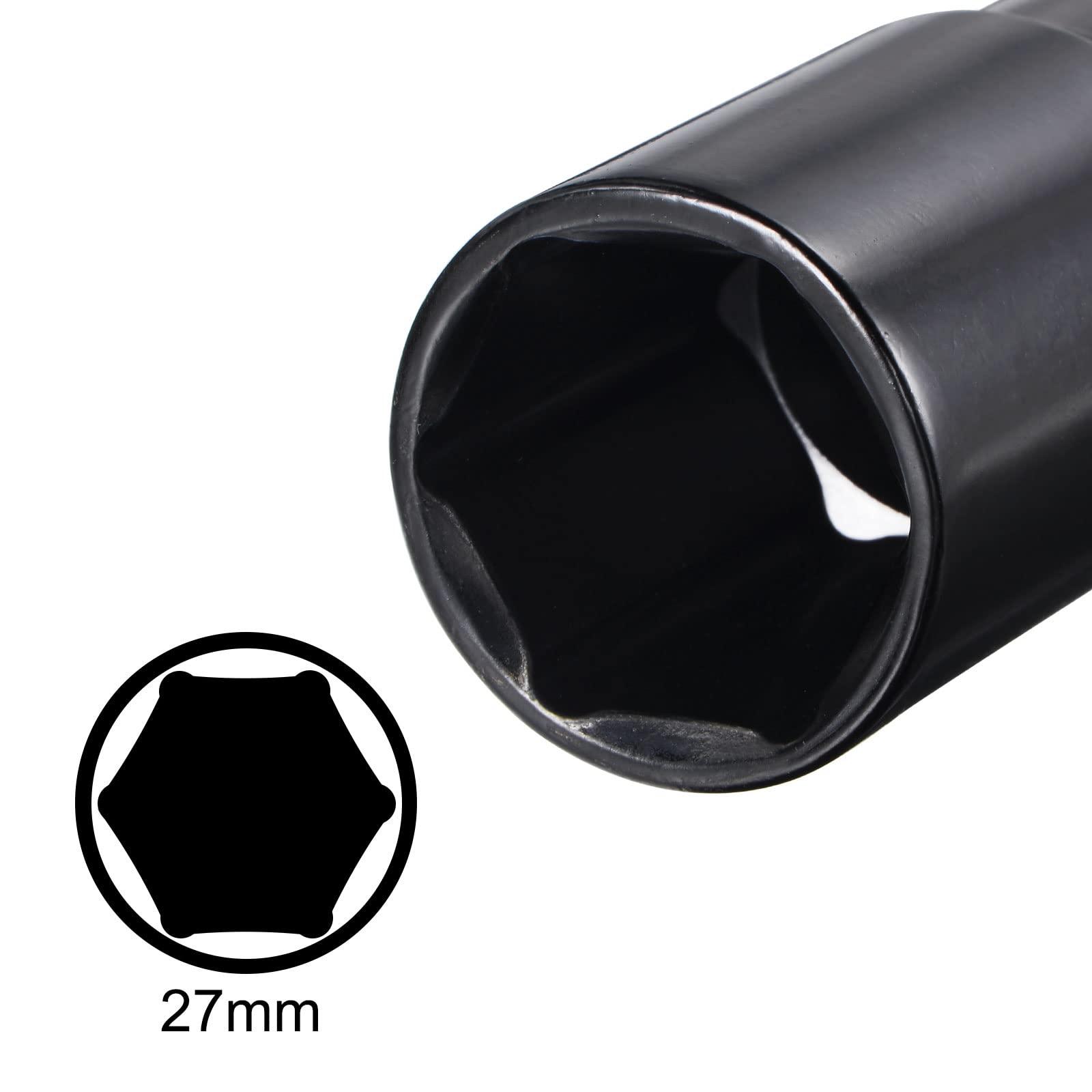 sourcing map 1/2" Drive by 27mm Deep Impact Socket, Heat-Treated CR-V Steel 3.15" Length, 6-Point Metric Sizes 2 Pcs 2