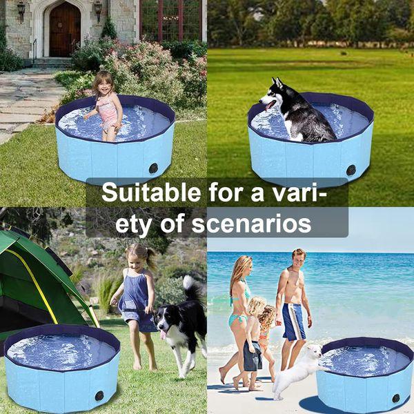 Dog pool dog paddling pool pet bathtub pet paddling pool PVC non-slip Foldable paddling pool suitable for all kinds of pets (80x30cm, Blue) 1