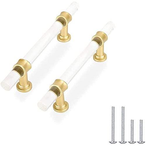 goldenwarm 10pack Gold Kitchen Handles Cupboard Handles Clear Acrylic Gold Cabinet Handles -LS9165GD128 Wardrobe Handles Drawer Handles Kitchen Cabinet Handles Hole Centers 128mm