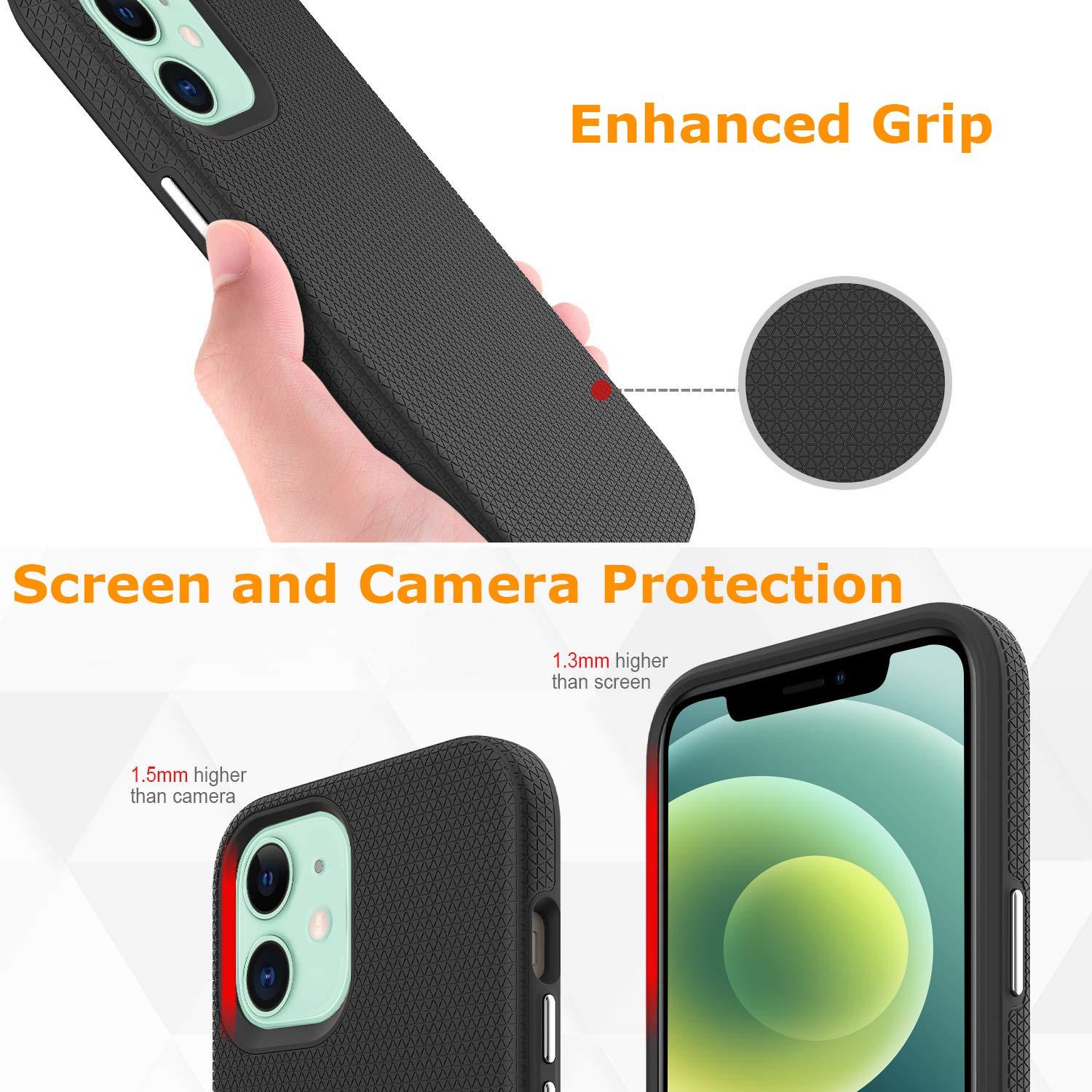 Molzar Shield Series iPhone 12 and iPhone 12 Pro Case with Triangle Texture Grip, Built-in Metal Plate for Magnetic Mount, Wireless Charging Support, Compatible with iPhone 12/12 Pro (6.1"), Black 4