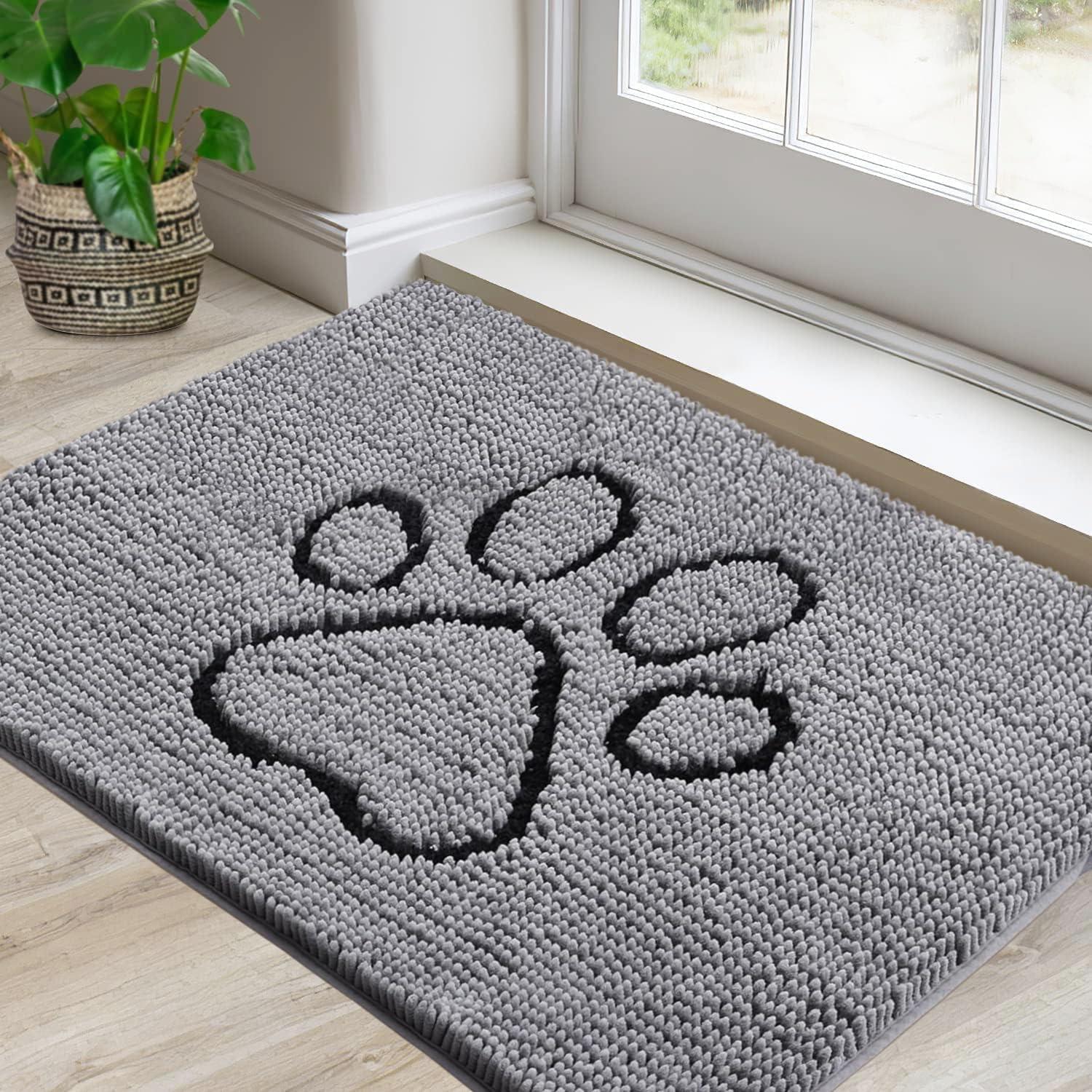 Foxcool Door Mats Indoor Bath Mat Non Slip Dirt Trapper Doormat Soft Absorbent Entrance Rug Floor Mat Indoor Mats for Front Back Door, Entryway,Bathroom,Pets and Dogs (UK-DOGMAT6090 Grey L, 60X90) 0