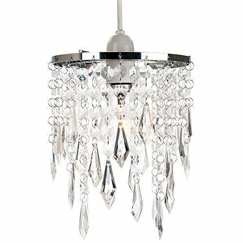 Modern Waterfall Design Easy Fit Pendant Shade with Clear Acrylic Droplets and Beads - Chrome Metal Rings - 16cm Diameter by Happy Homewares 0
