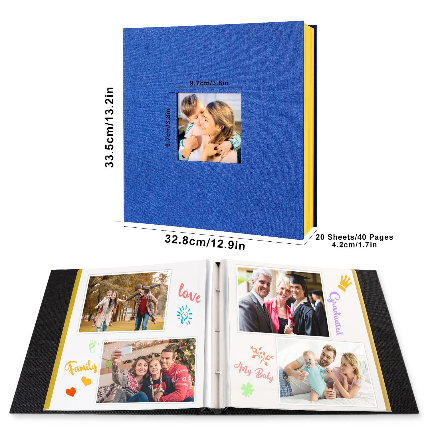 Benjia Photo Album Self Adhesive Scrapbook, Linen Photos Albums Sticky Magnetic Pages Holds Different Sizes 6x4 7x5 A4 A5 Pictures (20 Large Sheets / 40 Pages, Blue) 1