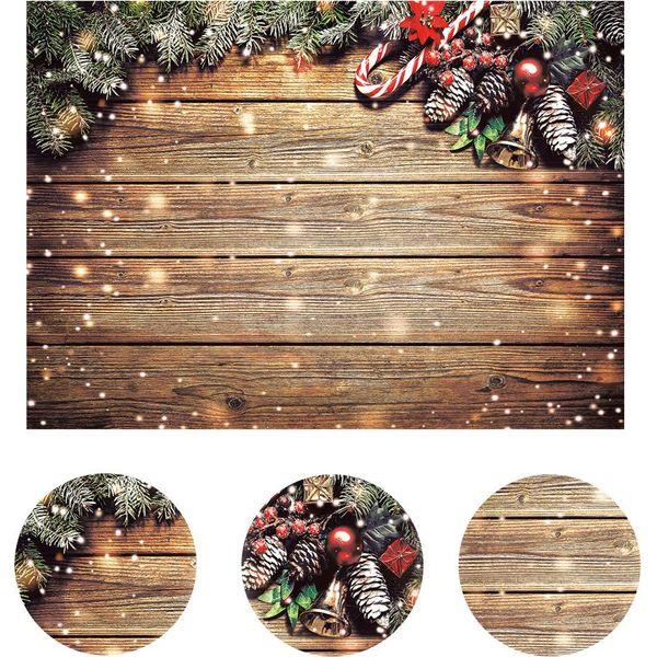 LYWYGG 8x8FT Christmas Backdrop Christmas Wood Wall Photography Background Brown Wooden Planks Background Snowflake Background Baby Shower Backdrop Childs Backdrop CP-200-0808 4