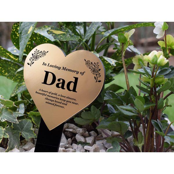 OriginDesigned DAD Heart Memorial Remembrance Plaque Stake - Metallic SILVER/GOLD/COPPER Acrylic, Waterproof, Outdoor, Grave Marker, Tribute, Plant Marker (Silver) 2