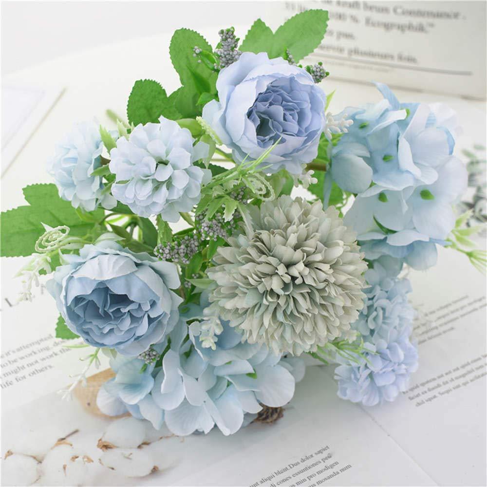 KIRIFLY Artificial Flowers, Fake Peony Silk Hydrangea Bouquet Decor Plastic Carnations Realistic Flower Arrangements Wedding Decoration Table Centerpieces(Blue) 3