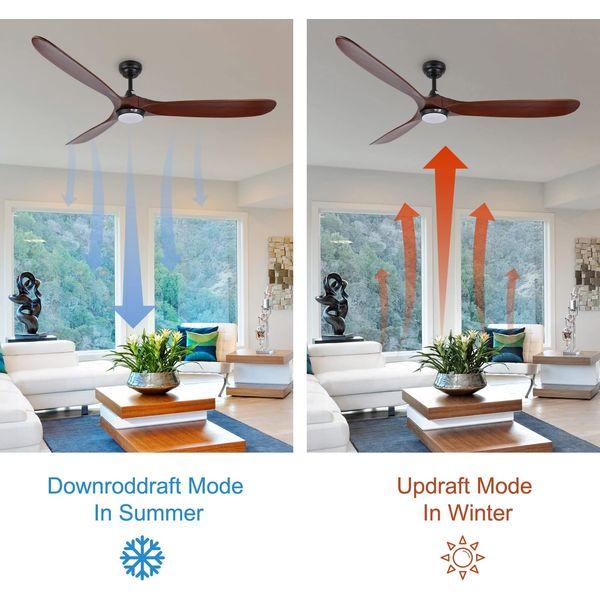 reiga 178cm Solid Wood 3 Blades Smart Ceiling Fan with Dimming LED Light Kit and Remote Control, 6-speed Reversible DC Motor for Indoor/Outdoor 3