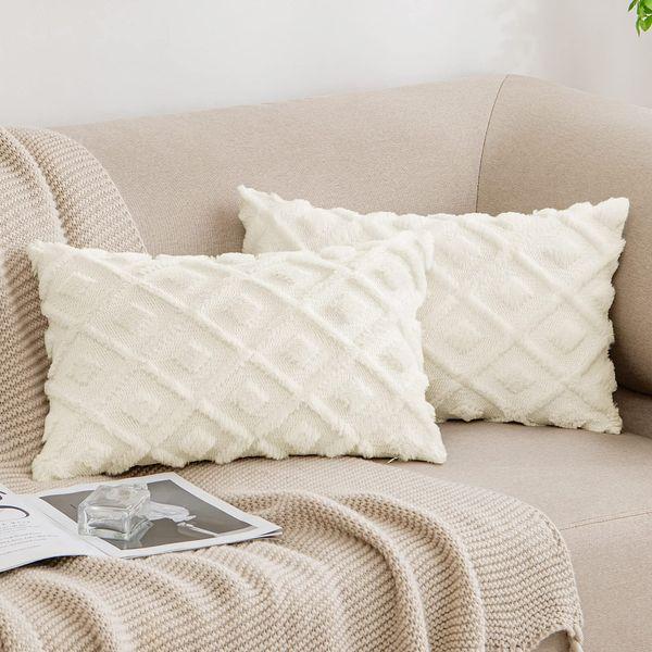 MIULEE Fluffy Pillowcase Wool Decorative Cushion Covers Luxury Style Throw Pillow Cases Pillow Shell Pack of 2 Throw Pillow Cover for Sofa Bedroom Living Room 12x20 Inch Cream 0