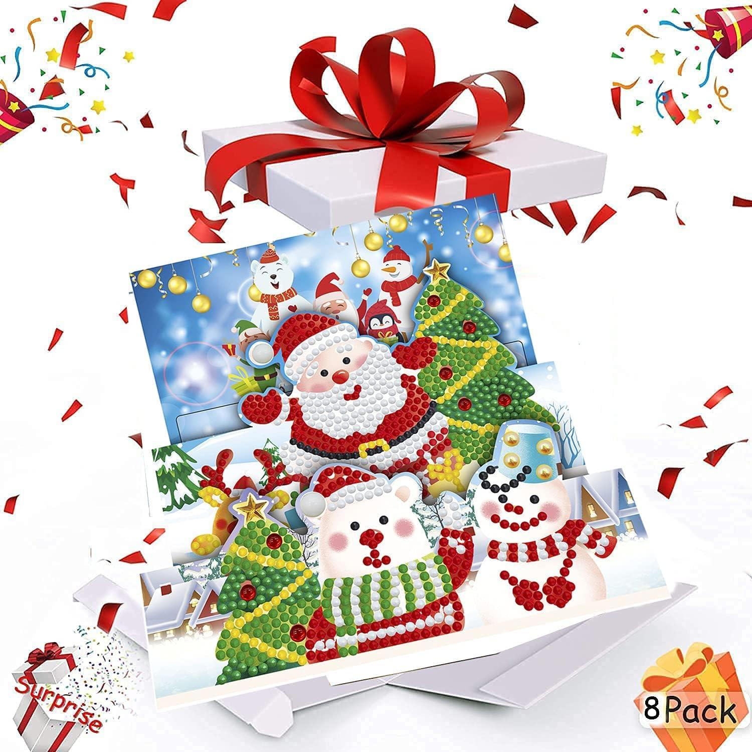 Christmas Cards DIY 5D Diamond Painting Car Number Kits for Kids & Adults, 8Pcs Party Full Drill Design with Envelopes & Tools Included Greeting Stickers Embroidery Cross Stitch Gift (Christmas) 2