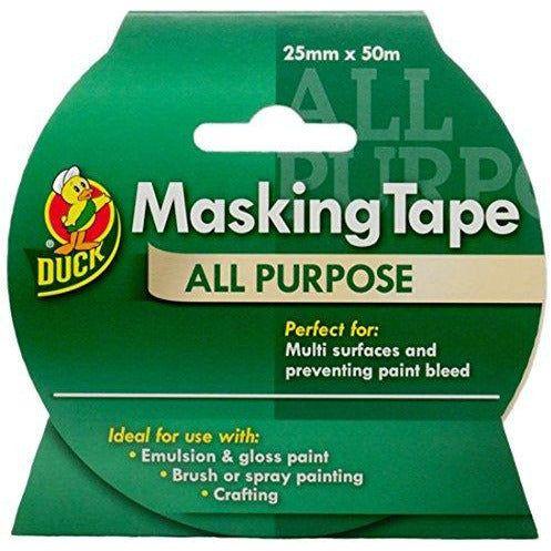 Duck Tape All Purpose Masking Tape 25mm x 50m, indoor painting and decorating for multi surfaces prevent paint bleed 0