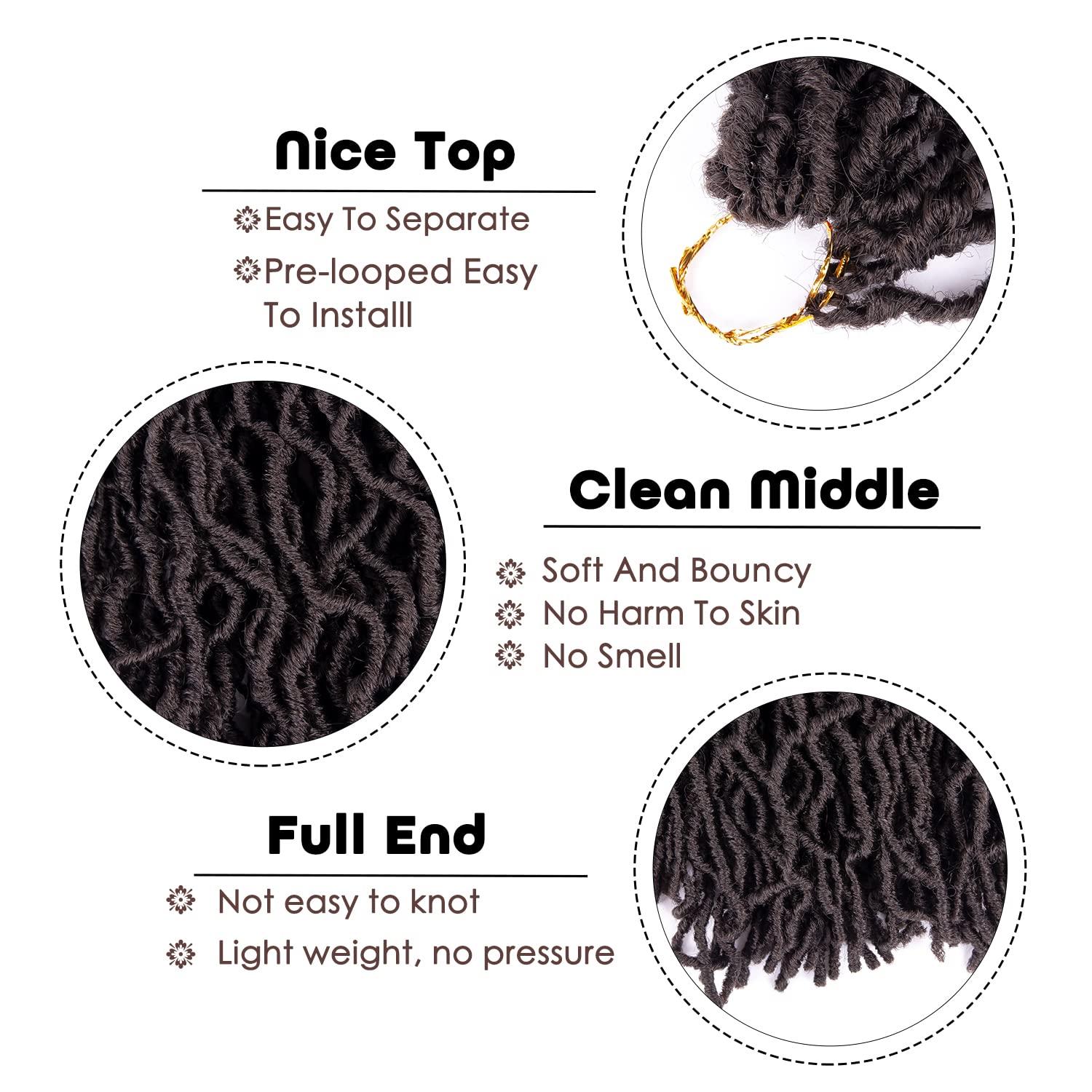 6 Packs Faux Locs Crochet Hair 24 Inch, Wavy Crochet Faux Locs, Short Nu Locs Crochet Hair, Crochet Dreadlocks Goddess Locs Crochet Hair (20 Roots/Pack) #4 1