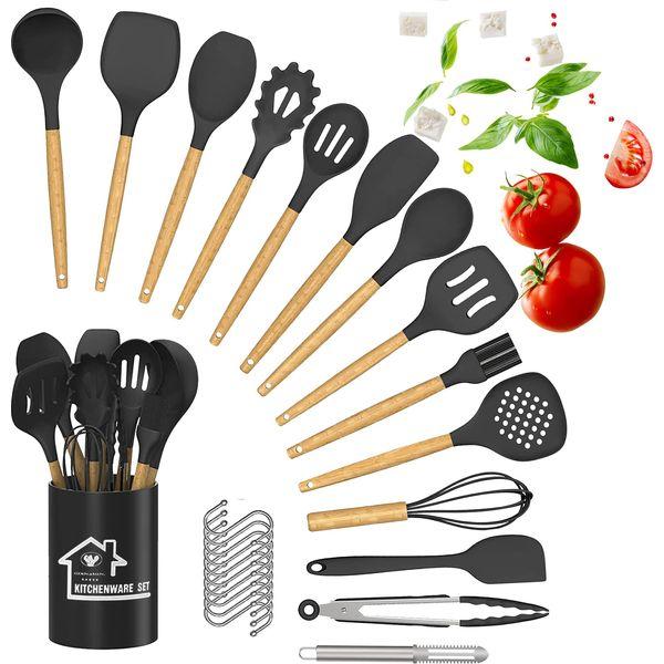 DLD Kitchen Utensil Set - 22pcs Silicone Cooking Utensils Set, Silicone Kitchen Utensils, Cooking Tools Turner Tongs Nonstick Spatula Spoon for Nonstick Heat Resistant Cookware