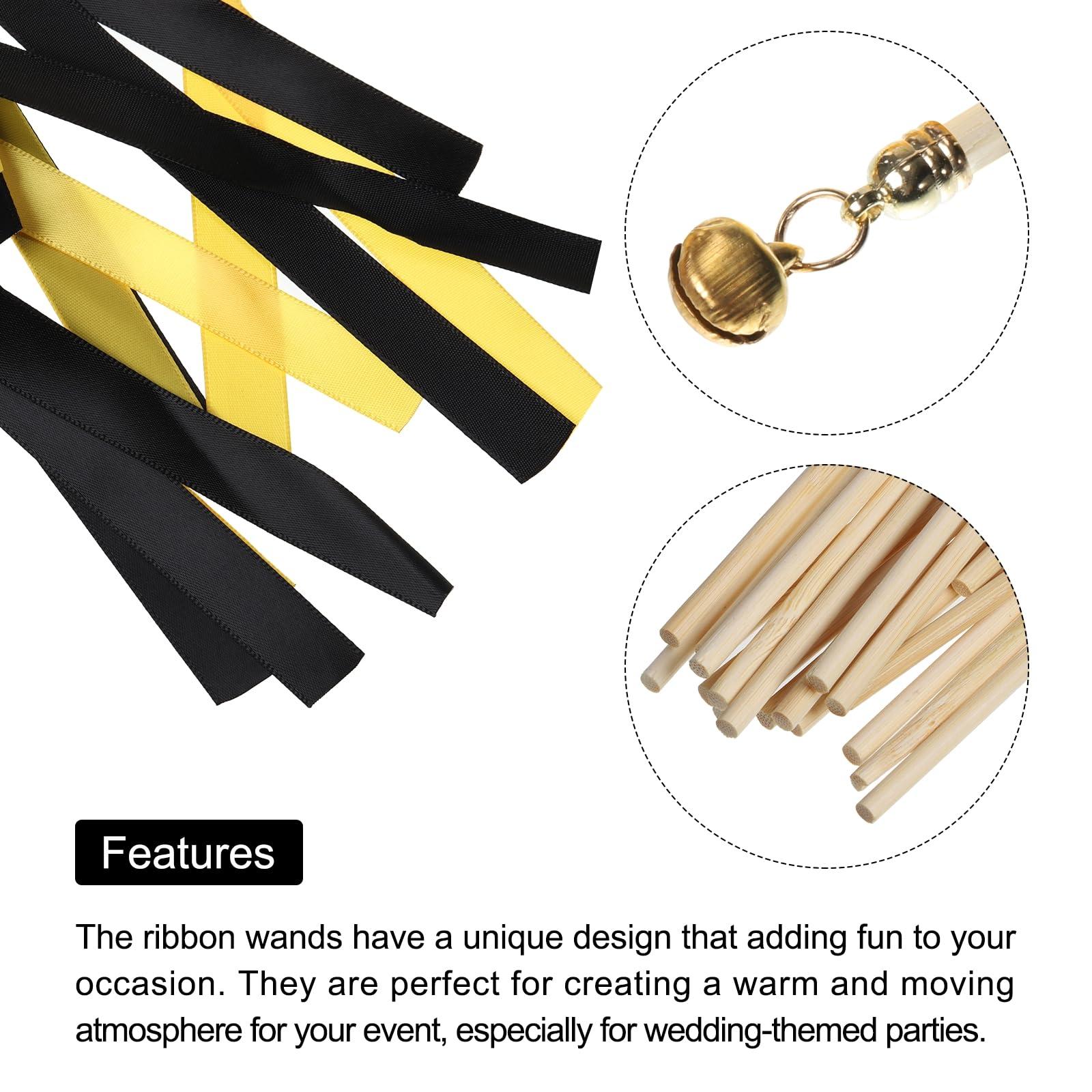 sourcing map 20Pcs Wedding Ribbon Sticks Party Ribbon Streamers Sticks for Wedding Party Celebration Golden,Black 8