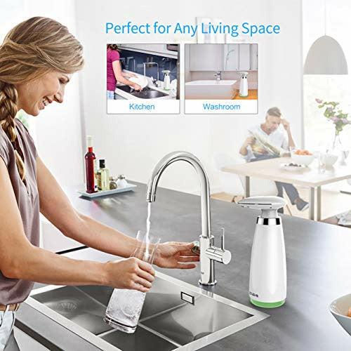 SVAVO Soap Dispenser Automatic, Touchless Hand Soap Dispenser Shower Pump No Touch White Sensor Hand Sanitizer for Bathroom Kitchen Commercial, 3 Levels Volume Control, 340ml/11.5oz, White 1