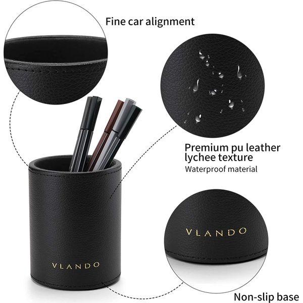Vlando Desk Organiser Set, Multifunctional Leather Stationery Holder & Pen Pot for Office, School and Home Use, University Gift for Kids (Black) 2