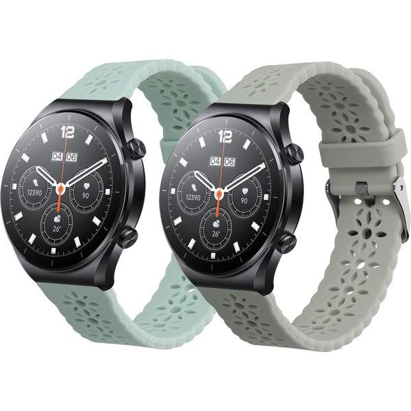 kwmobile Silicone Bands Compatible with Xiaomi Watch S1 / S1 Active/Mi Watch Sport (Set of 2) - Lace Silicone Watch Band - Grey/Pastel Green