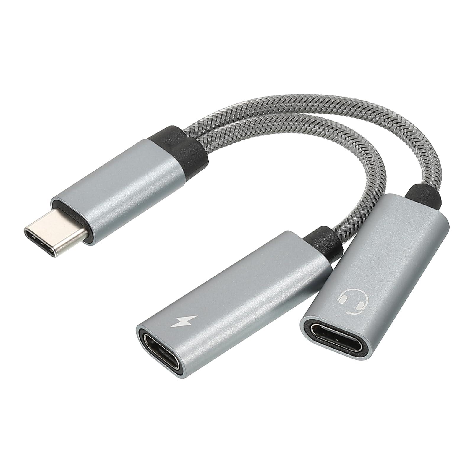 sourcing map USB C to Type C Headphone and 60W PD Fast Charging Adapter 2 in 1 Hi-Res HiFi Audio Jack 32bit 384Khz for Phone, Grey